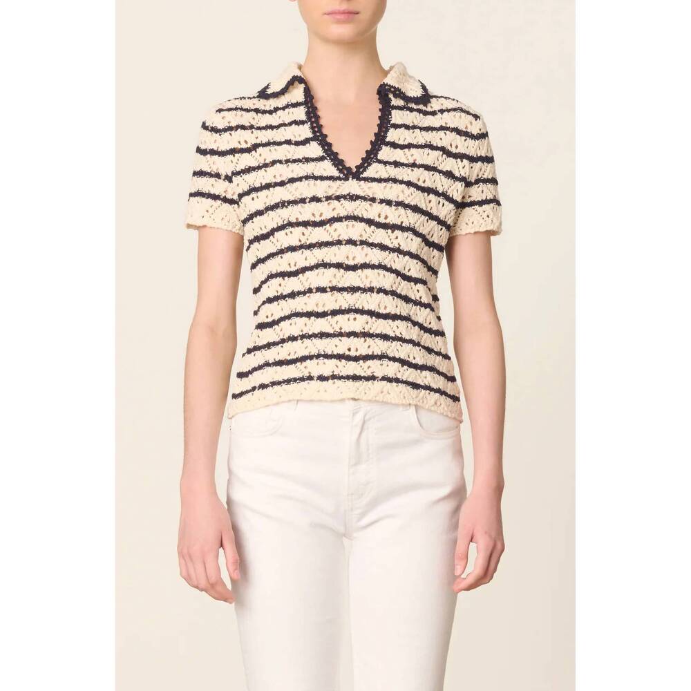 NEW VANESSABRUNO gillis polo in ecru/marine